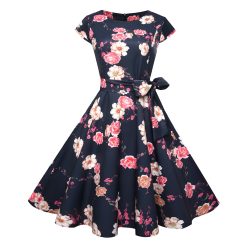 Robes à Pois Courtes##Robe à Pois Courte<br> rétro manches Courtes Fleuri - coccinelle-paradis