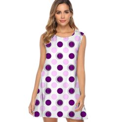 Robes à Pois Courtes#ruban rose à pois violet#Robe à Pois Courte<br> Ruban Rose Violet Fluide - coccinelle-paradis