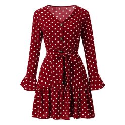 Robes à Pois Courtes##Robe à Pois Courte<br> Longue Automne Manches Longues - coccinelle-paradis