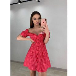 robe courte rouge moulante a pois