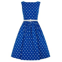 robe pin up bleu à pois blanc