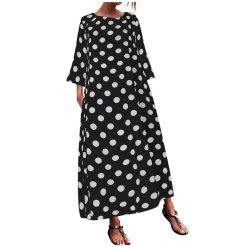 Robe à Pois#robe droite a pois#Robe à Pois<br> Coupe Droite Longue - coccinelle-paradis
