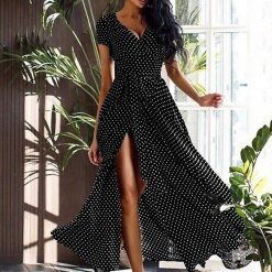 Robe à Pois##Robe à Pois<br> manches vestido plage col en V - coccinelle-paradis