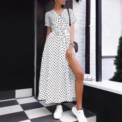 Robe à Pois##Robe à Pois<br> manches vestido plage col en V - coccinelle-paradis