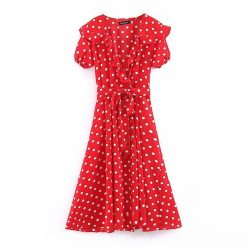 Robe à Pois##Robe à Pois<br> Rouge Femme avec Ceinture - coccinelle-paradis