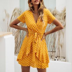 robe jaune fluide a pois