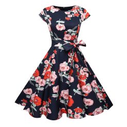 Robes à Pois Courtes##Robe à Pois Courte<br> rétro manches Courtes Fleuri - coccinelle-paradis