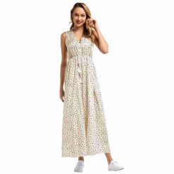 robe longue beige a pois