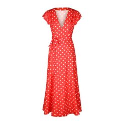 Robe à Pois#robe a pois rouge#Robe à Pois<br> Blanc Longue Rouge Femme - coccinelle-paradis