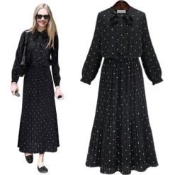 Robe Manche Longue A Pois Noire Grande Taille