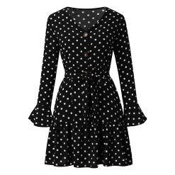 Robes à Pois Courtes##Robe à Pois Courte Longue Automne Manches Longues - coccinelle-paradis