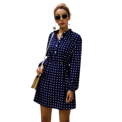 Robe Midi Boutonnée À Pois Courte