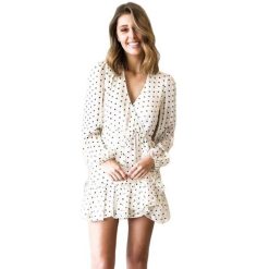 Robe Manche Longue A Pois De Soiree En Dentelle