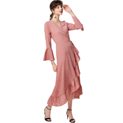 Robe Longue Rose À Pois Blancs