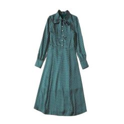 Robe Longue A Pois De Ceremonie Verte Emeraude Manches