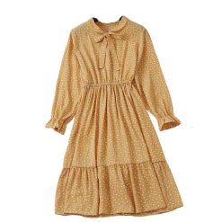 Robe Manche Longue A Pois Bandage De Soie