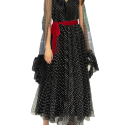 Robe Longue À Pois Noir Avec Manche Transparente