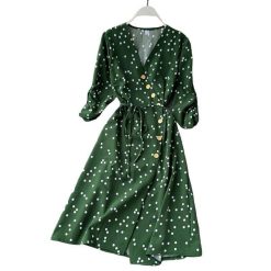 Robe Manche Longue A Pois Portefeuille Vintage