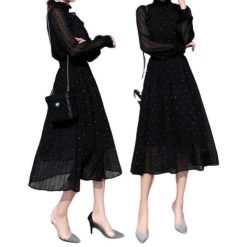 Robe Manche Longue A Pois Noire