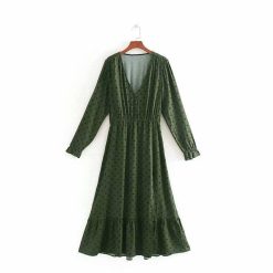 Robe Longue A Pois Femme En Collant Vintage