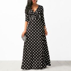 robe longue noire a pois blanc
