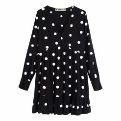 Robe Longue A Pois Dentelle Noire Manches