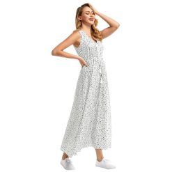 robe longue a traine a pois blanche et noire