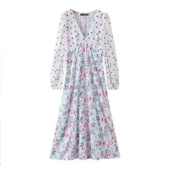 Robe A Pois Vintage Chiffon Dress