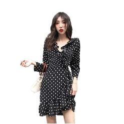 robe cintrée noir a pois blanc