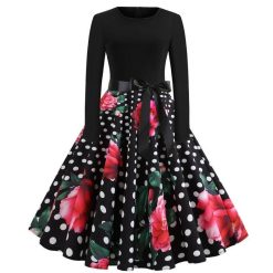 Robe Longue A Pois Retro Rouge A Noir