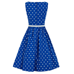 Robe Cocktail Bleu Roi À Pois Année 50