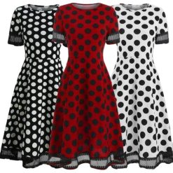 Robe A Pois Courte Retro Droite Vintage
