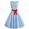 robe a pois turquoise pois blanc