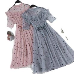Robe Manche Longue A Pois Tulle Brode