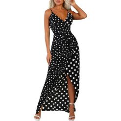 Robe Longue A Pois Noire Fendue
