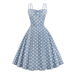 Robe Cocktail Turquoise À Pois Année 50