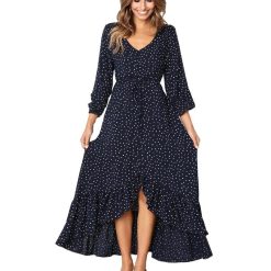 Robe Longue Bleu Marine À Pois Blanc