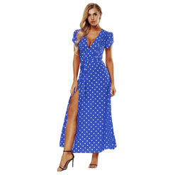 Robe Longue Bleu Ciel À Pois Blanc Soirée