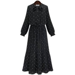 Robe Longue A Pois Jupe Plissee En Soie