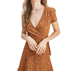 Robe À Pois Manches Courtes Femmes Joli Décolleté