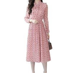 Robe Longue A Pois Jupe Plissee En Mousseline
