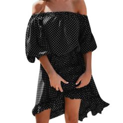 Robe Manche Longue A Pois Bouffantes