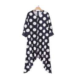 Robe Cocktail Poncho Noire À Pois Année 50