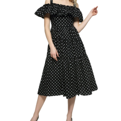 Robe Epaule Dénudées À Pois Année 50