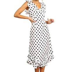 Robe D Ete A Pois Bustier Femme Blanc Sans Manches