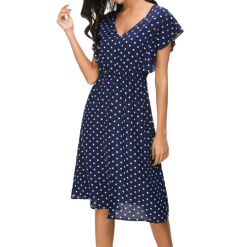 Robe Col V Été À Pois Courte