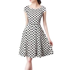 robe a pois blanche courte retro femmes vacances