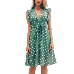 Robe Grise À Pois Courte Jersey Décontractée