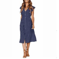 Robe D Ete A Pois Blouses Femmes Bleu