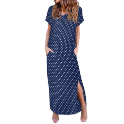 Robe Longue À Pois Sexy Manches Courtes